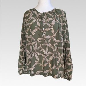 NWT LOFT Green Leaf Pattern Blouse SIZE S